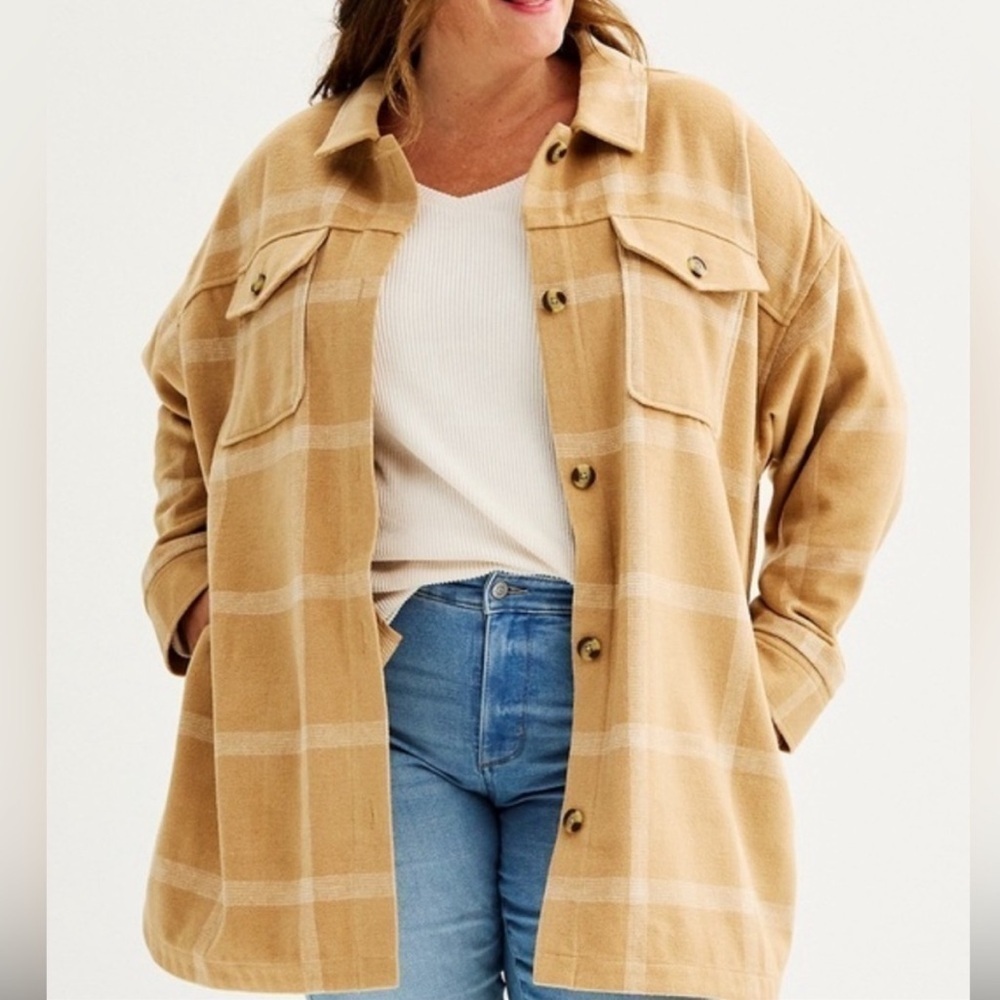 Sonoma Shacket, New! Tan and white, size 0X